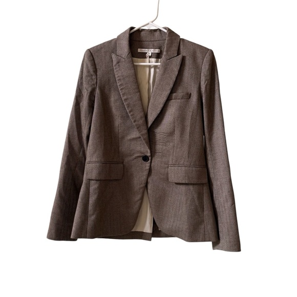 VERONICA BEARD Cutaway Wool Elbow Patch Herringbone Dickey Jacket Tan/Brown Sz 4 - Picture 3 of 8